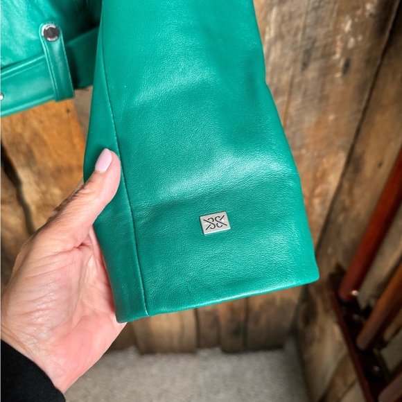 Soia & Kyo Green Genuine Lamb Leather Biker Jacket - Size X-Small - NWOT - Picture 4 of 10